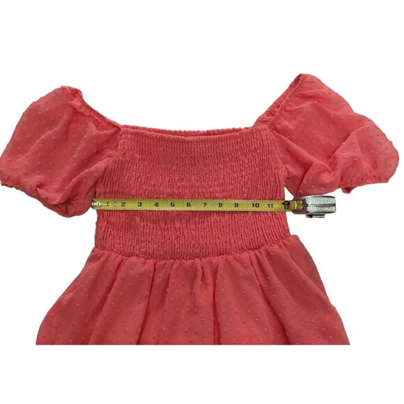 Altar’d State Puff-Sleeve Tiered Swiss-Dot Mini Dress Coral Size Medium - Picture 2 of 7